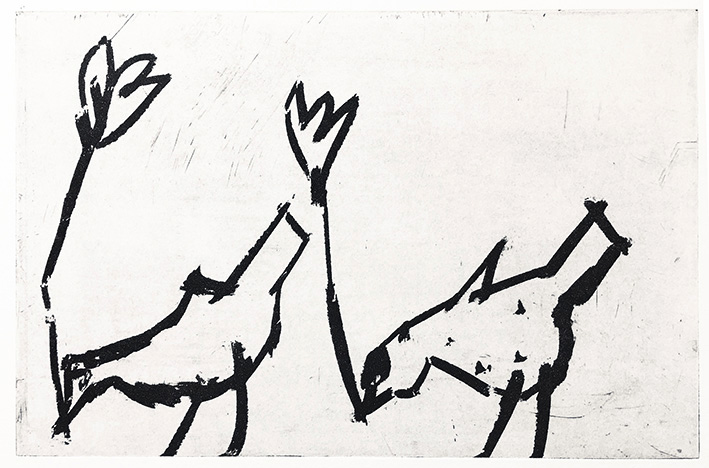 Richard Vogl, Radierung,  2 V�gel mit Blumen